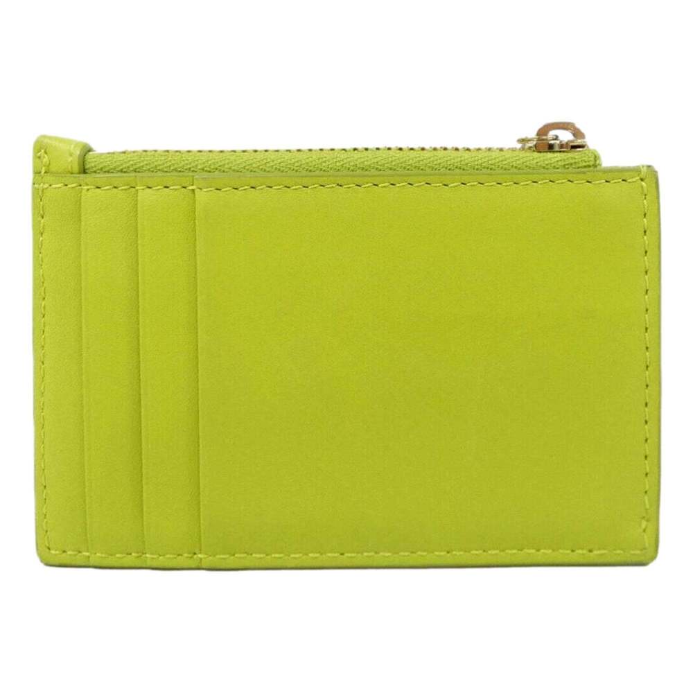 Gucci Bamboo Series Lime Green Leather Zipper Card Holder